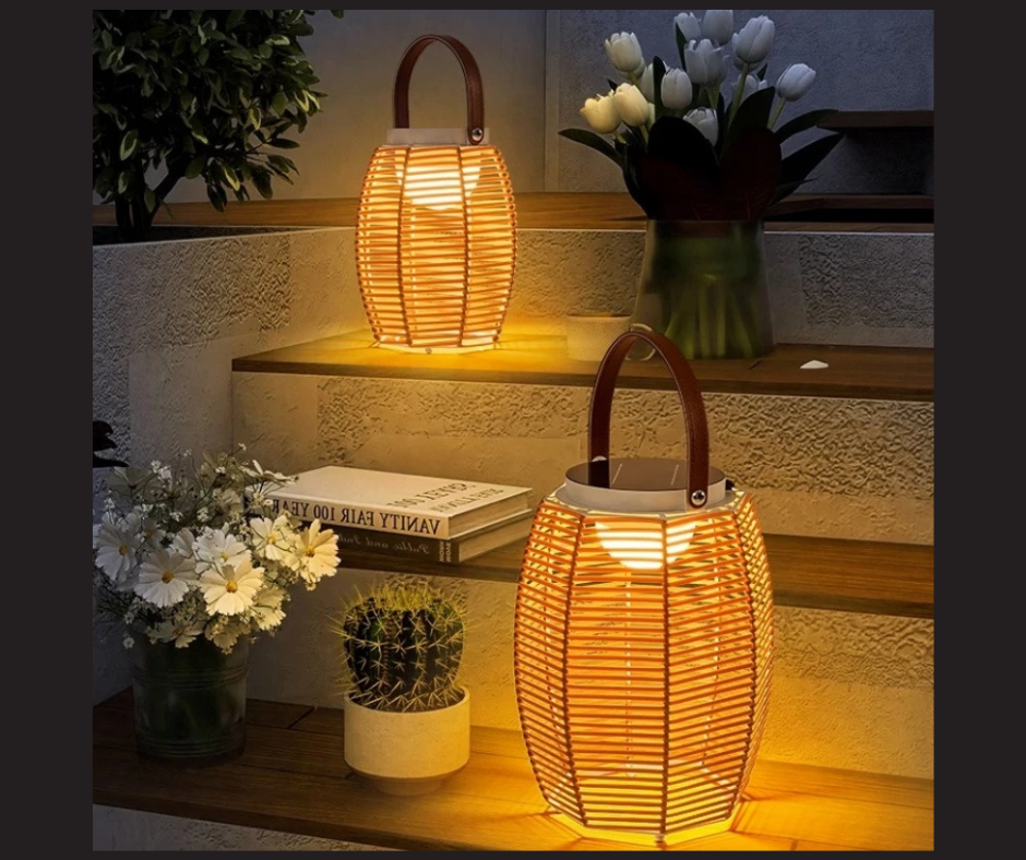 Lampe de Table Solaire en Rotin