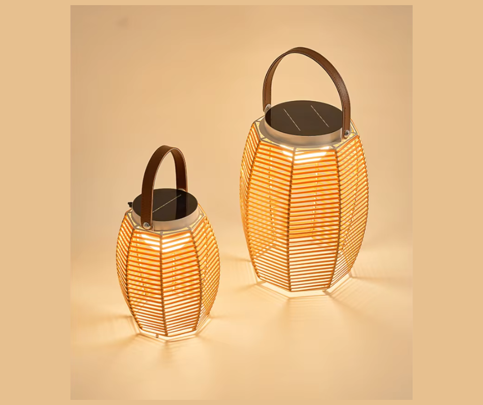 Lampe de Table Solaire en Rotin