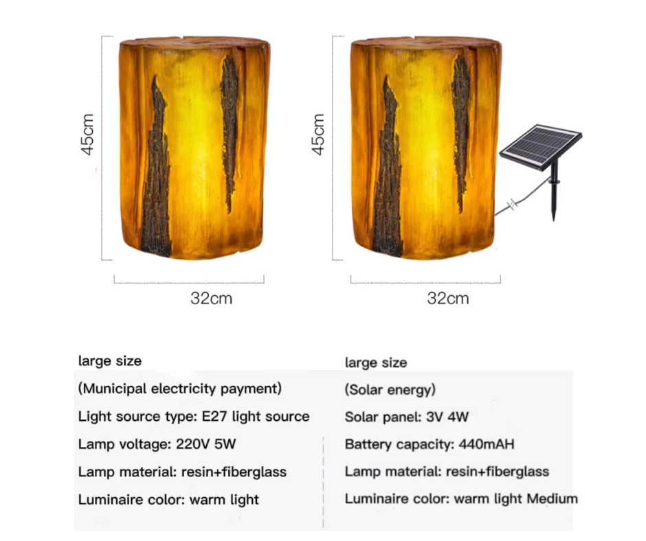 Lampe Solaire Tronc d'Arbre