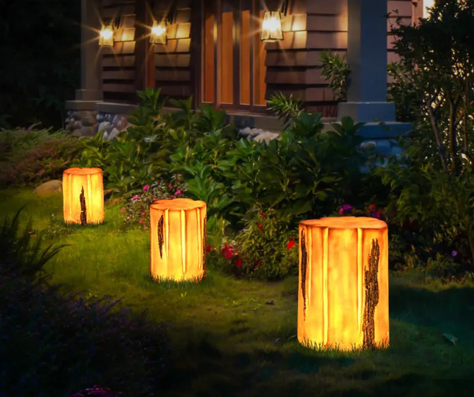 Lampe Solaire Tronc d'Arbre