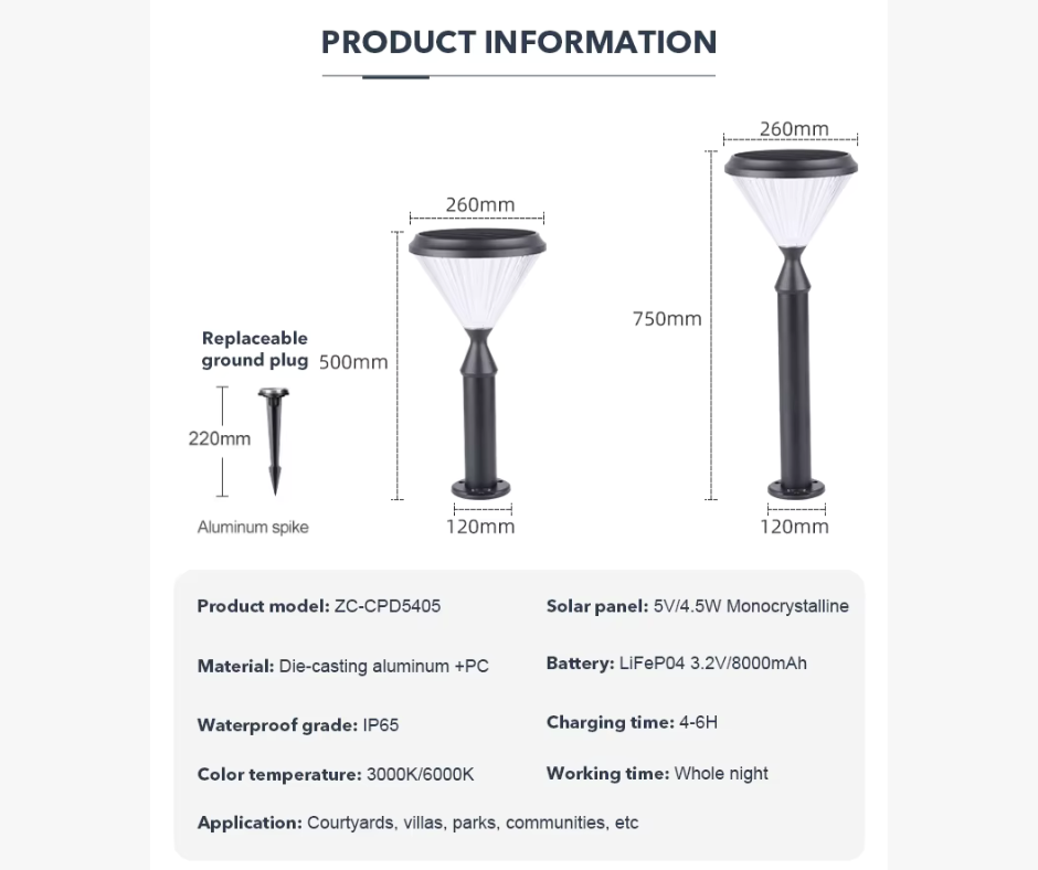 Solar LED garden bollards