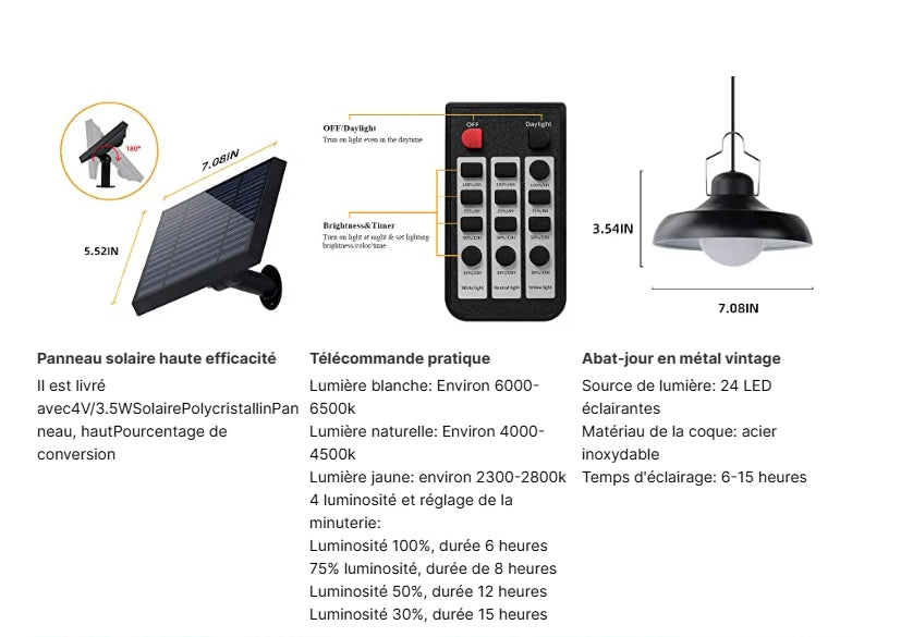 Lampe LED Solaire Suspendue
