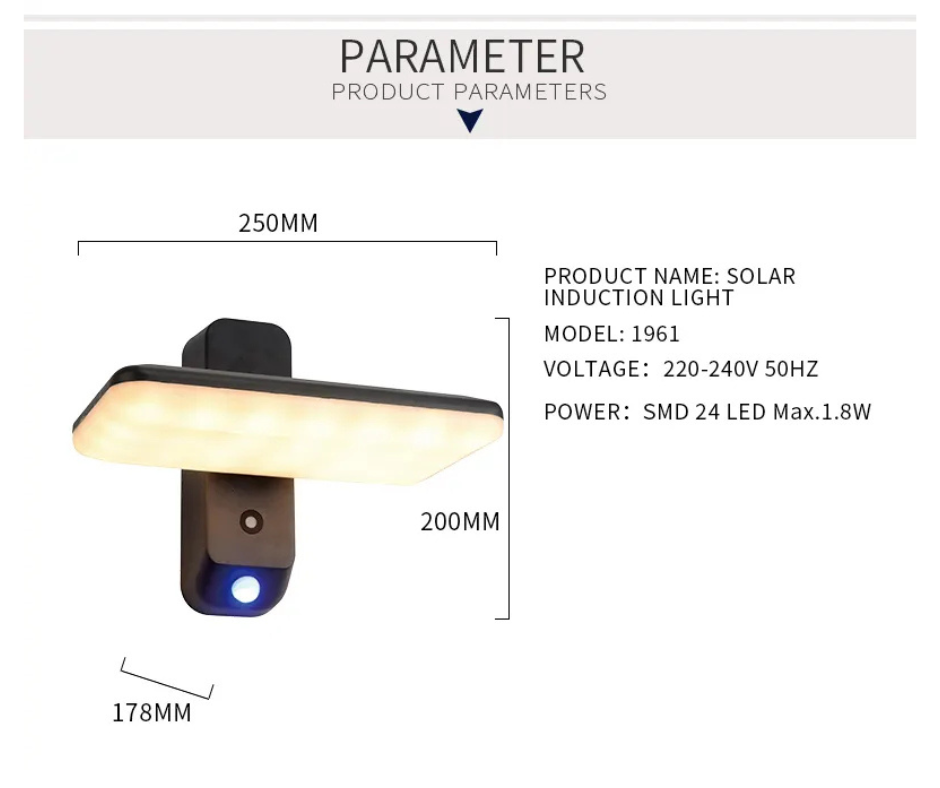 APPLIQUE SOLAIRE MURALE-PRODUCT PARAMETERS-LIPTENA-SOLAR-ENERGY