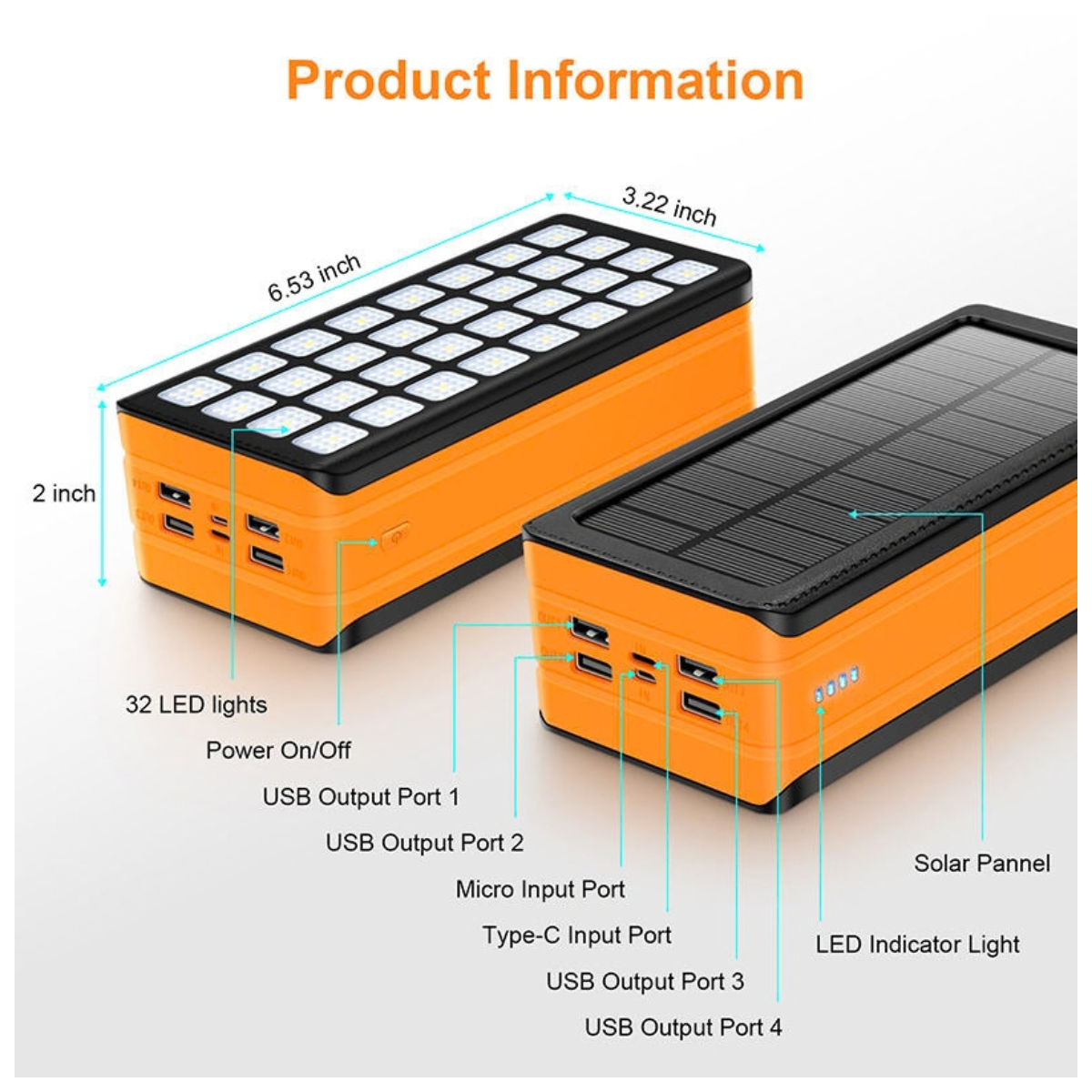 Chargeur solaire portatif 20000–50000mAh IP66