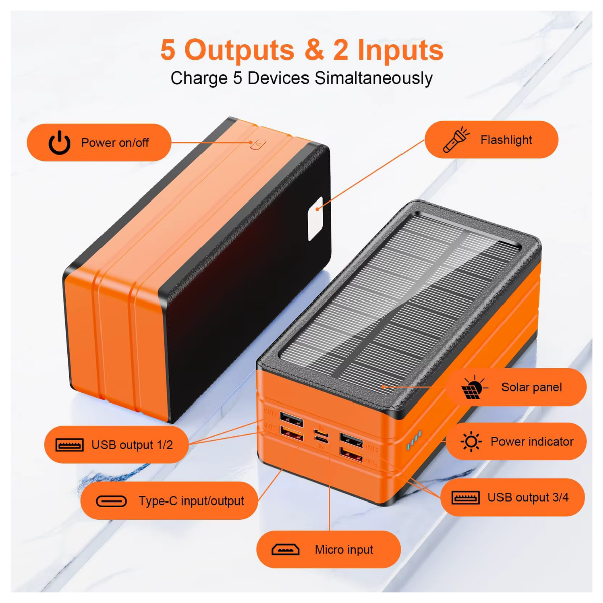 Chargeur solaire portatif 20000–50000mAh IP66