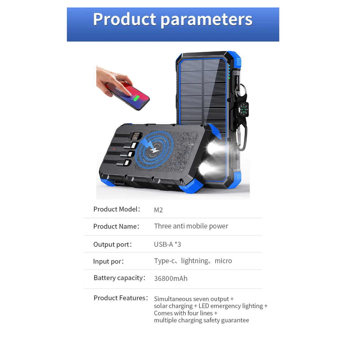 Solar USB Power Bank 36800mAh