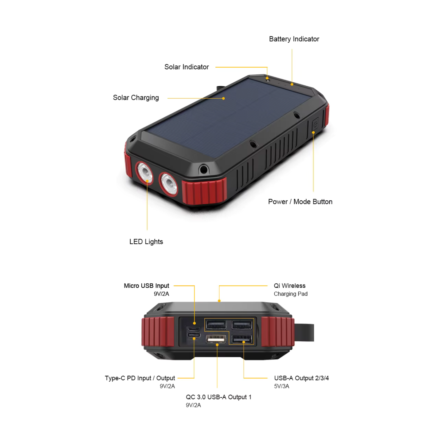 Solar Wireless Power Bank 30000 mAh