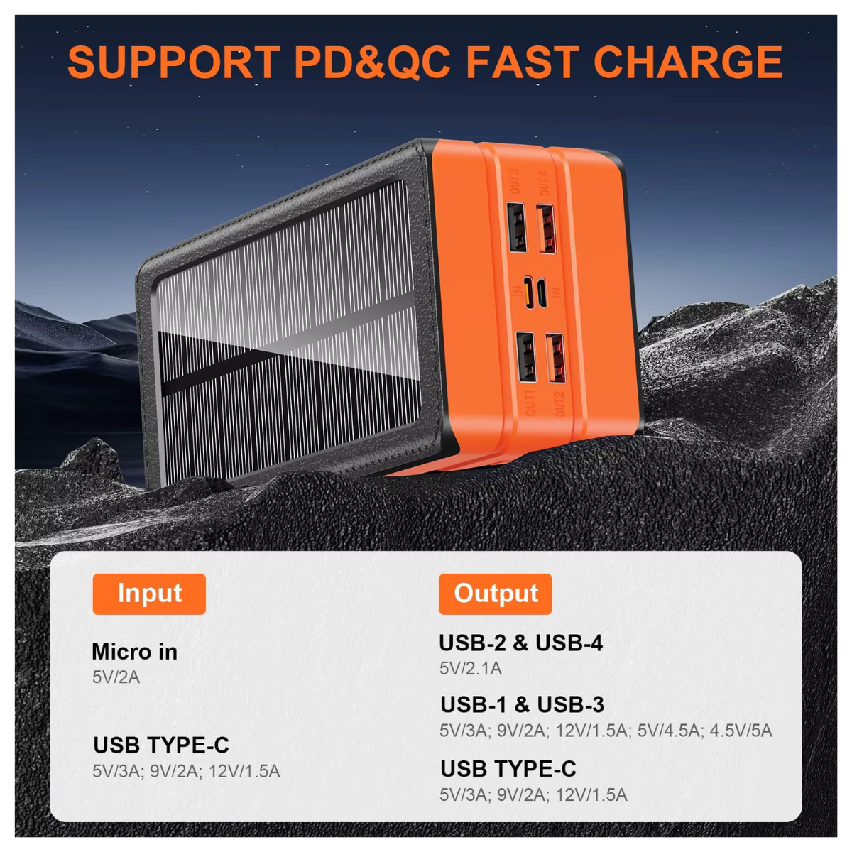Chargeur solaire portatif 20000–50000mAh IP66