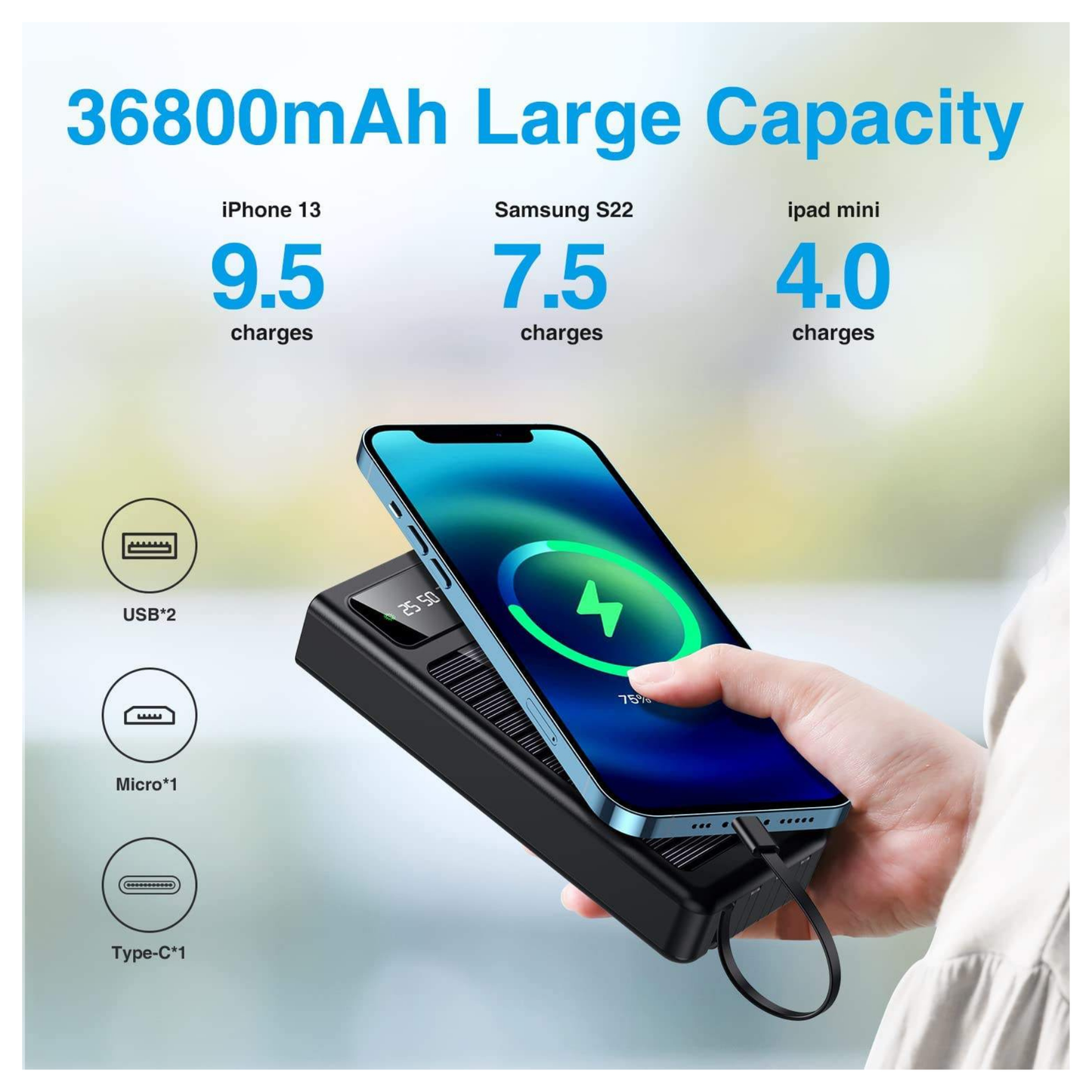 New Solar USB Power Bank 50000mAh
