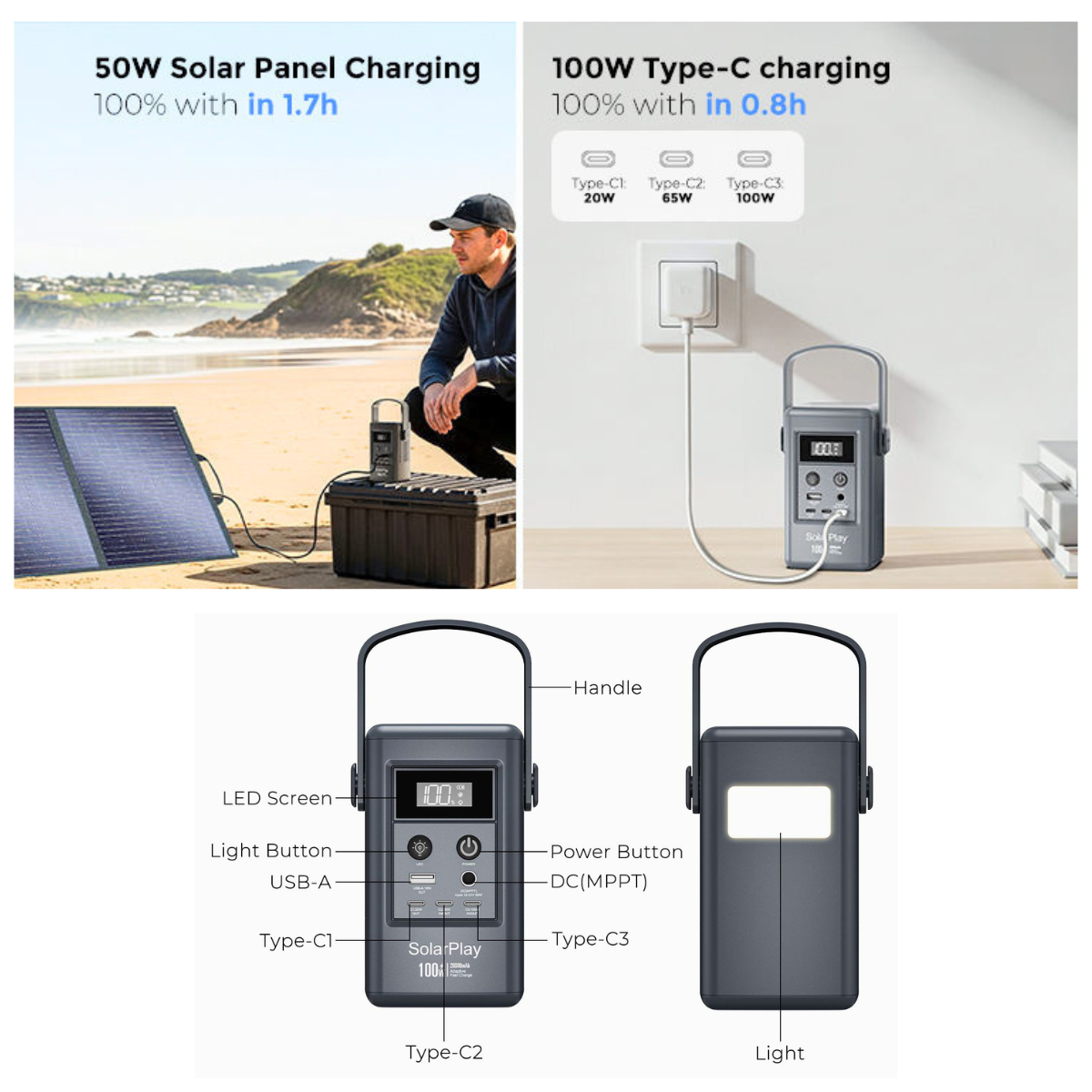 Station d'énergie solaire portable 100W