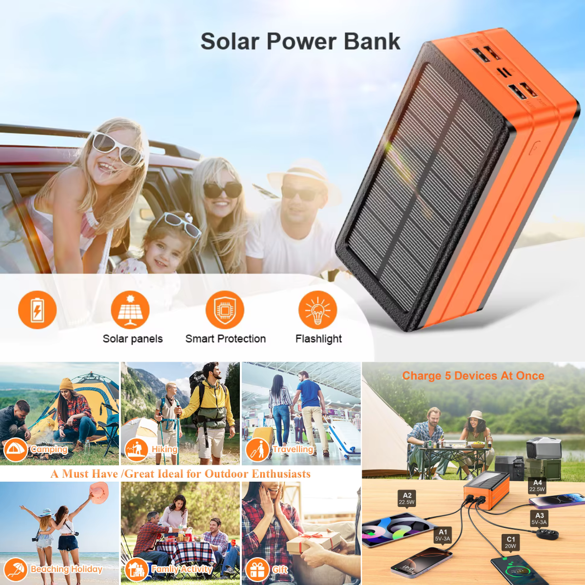 Chargeur solaire portatif 20000–50000mAh IP66