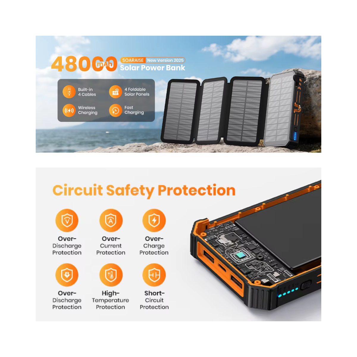 Banque d'alimentation USB solaire 48000mAh