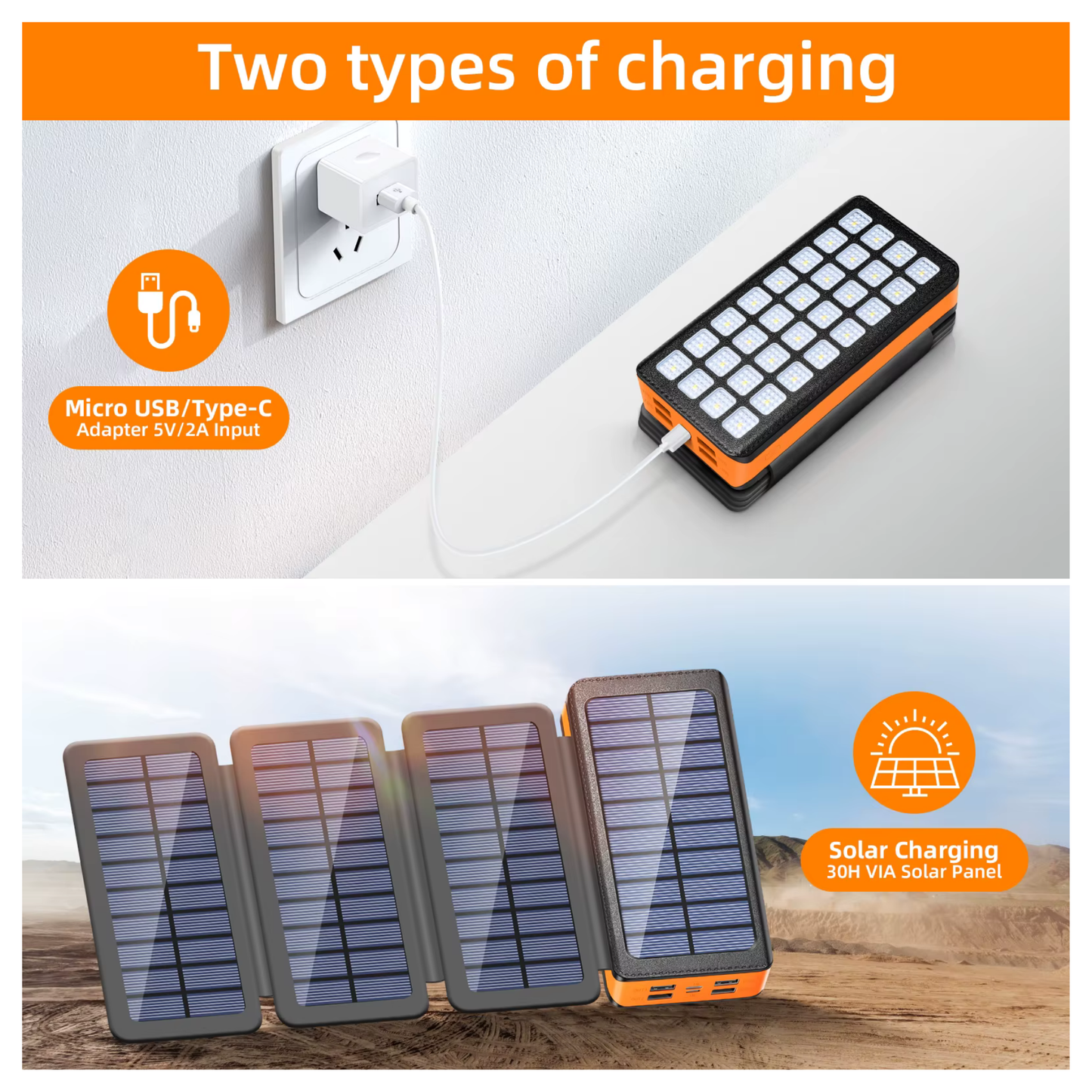 Solar USB Power Bank 30000mAh