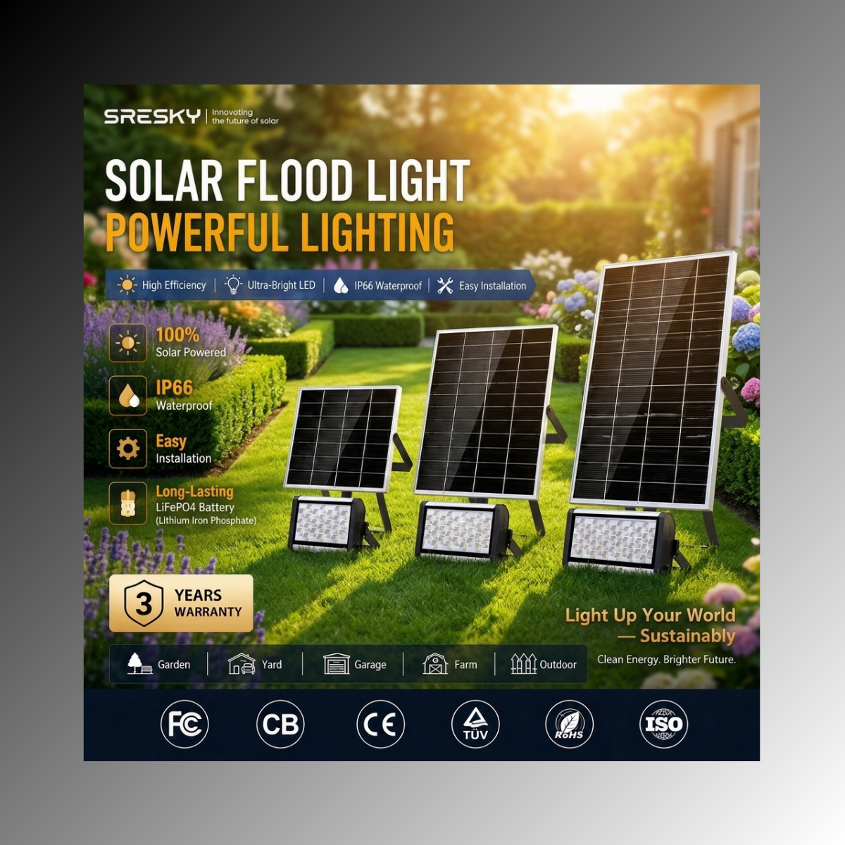 Foco solar de inundación